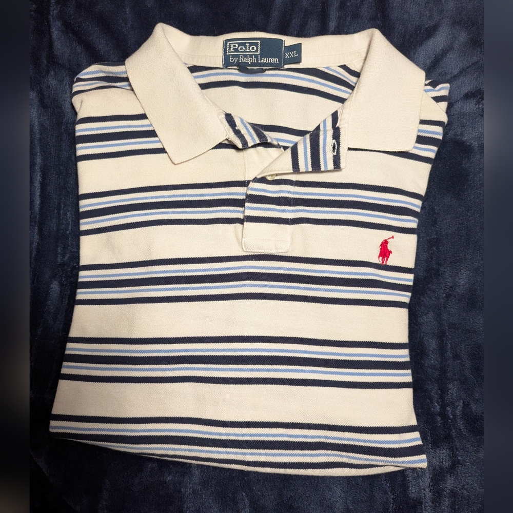 Polo by Ralph Lauren Blue White Stripes Size XXL 100 Cotton